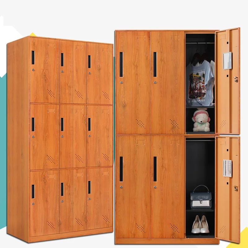 Modern Wooden Grain Color Design Metal Gym Storage Locker wardrobe