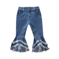 

New Autumn Kids Girl Jeans Fashion Children Two Layers Bell-Bottoms Jeans Trousers Stylish Blue Pocket Denim Pants for 2-6T