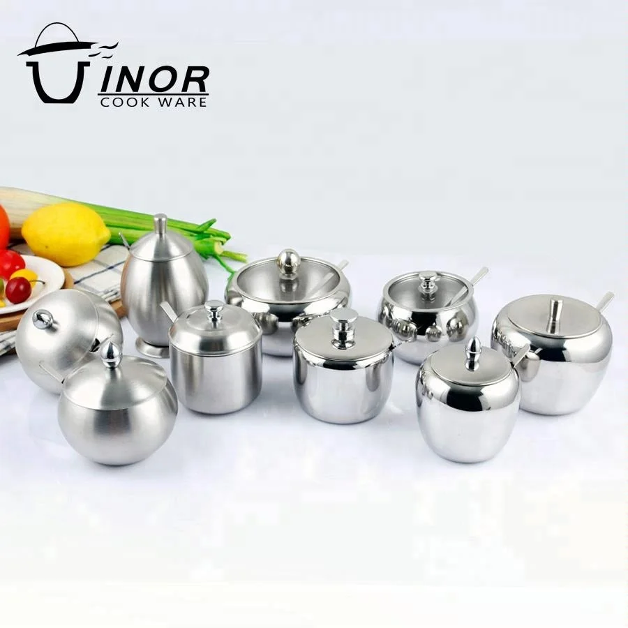
stainless steel 18 8 spice jar rack seasoning tea sugar pot with spoon  (60490454991)