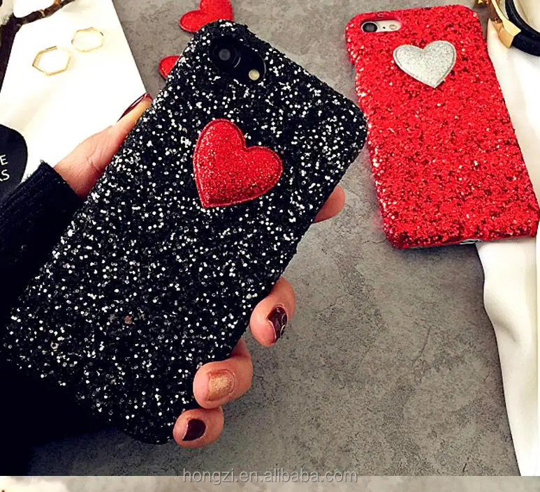 

Love Heart Glitter Powder Luxury Sequins Phone Case for Iphone 7 7 Plus 6 6S Plus 5 5S 8 X Hard PC Back Cover Coque
