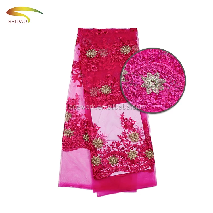 3 color fashion new design luxury 3D embroidery flower knit full lace fabric for party dresses