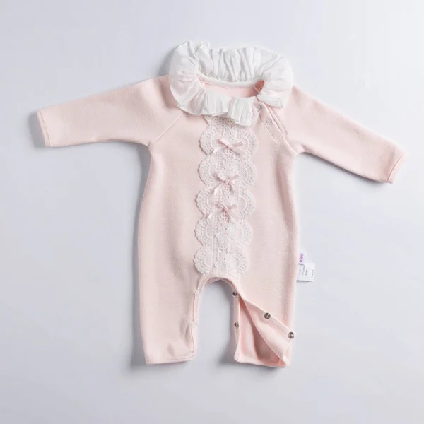 PHB 11367 lace trim design baby girls romper jumpsuits spring clothes, Pink;navy