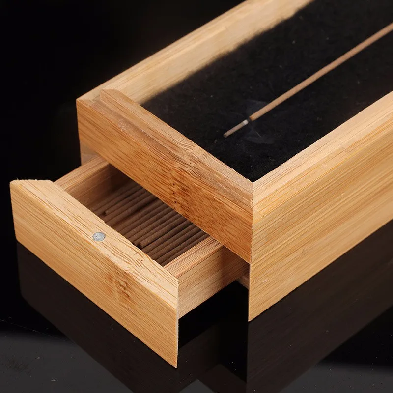 Bamboo Incense Burner Incense Stick Holder With Drawer Jossstick Box