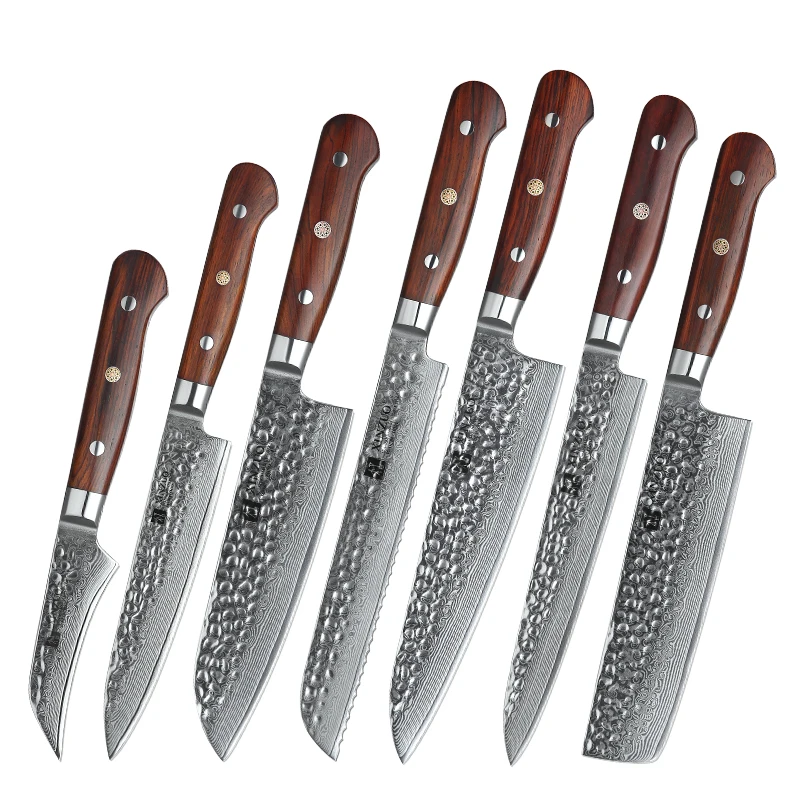 

7pcs Professional Japanese Damascus Kitchen Knife Set Seven-piece Set Packaging 67layers Damascus Steel Carbon Steel 58-62HRC