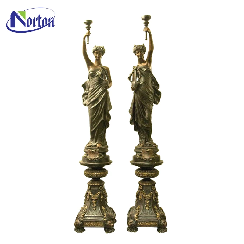 Antique A Pair Bronze Lady Floor Lamp Modern Sculpture Ntbs 308y