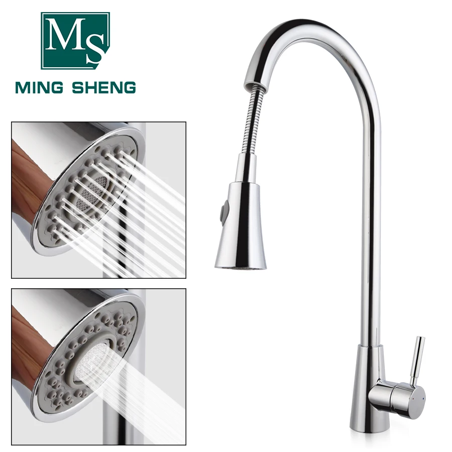 Popular Bar Faucets with Pull Down Sprayer Watersaving Brushed Steel Kitchen Tap