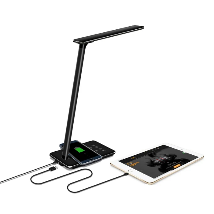 

Newest Qi Wireless Charging 4 Light modes dimmable LED Desk Lamp USB charger for Smartphones, Black white