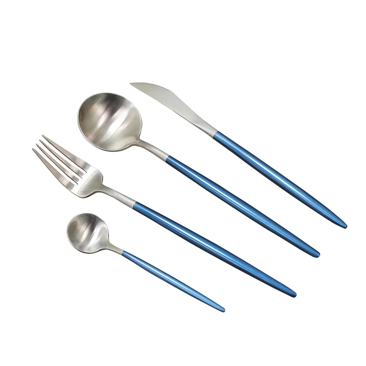 

Jieyang 18/10 stainless steel cutlery set,royal restaurant cutlery,elegant nice blue fork or spoon flatware set/tableware set, Rose gold/customize