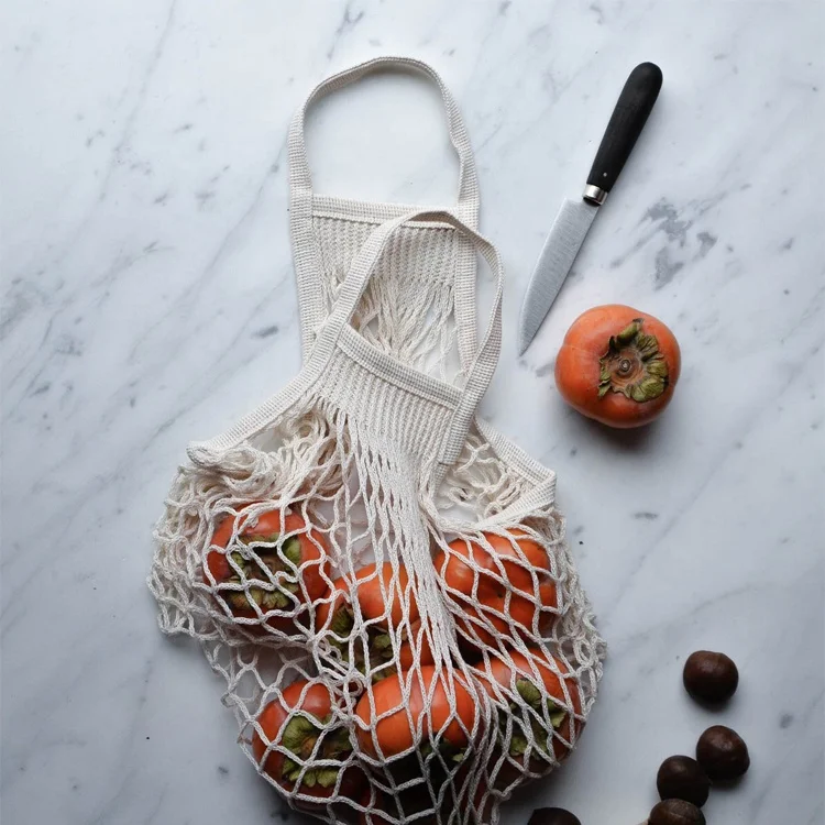 China Factory Made France Design Reusable Packing Authentic Fruit Knitted String Market Cotton Mesh Bag Shopping Net Bag