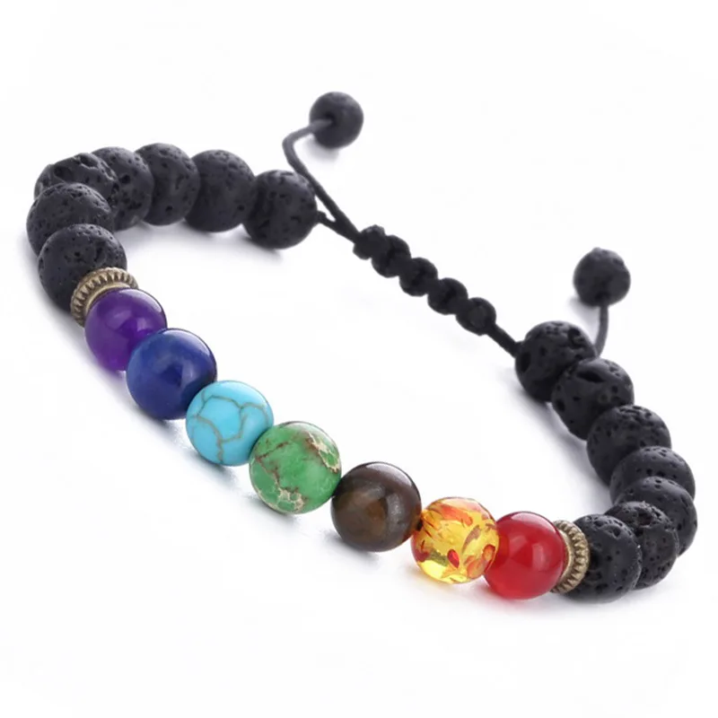 

Yoga Natural 8mm Energy Stone Beads Braided Adjustable 7 Chakra Bracelet