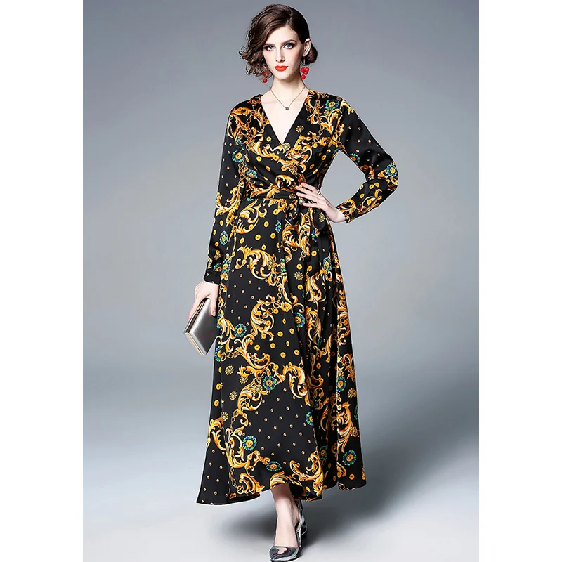 

2019 Hot Sale Long Printed Lady Dresses Casual Maxi Dress