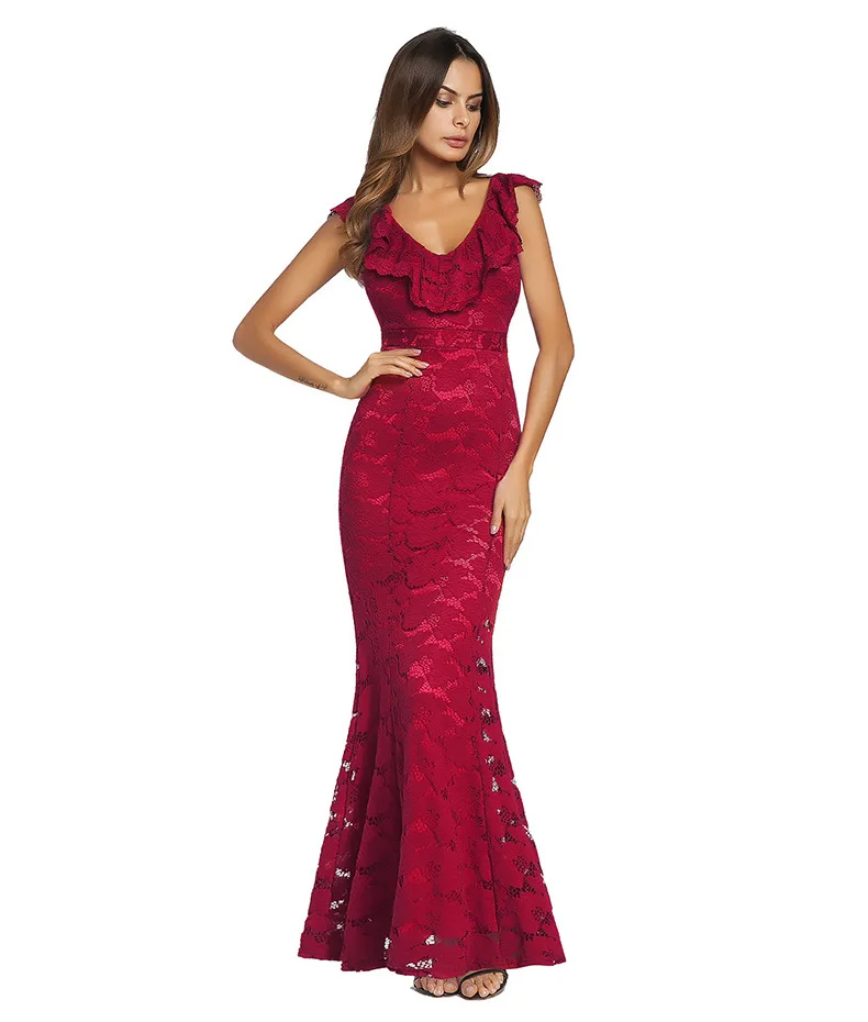 A3659 Sexy Lace Red Women Dress Shiny Satin Bodycon Wedding Evening ...