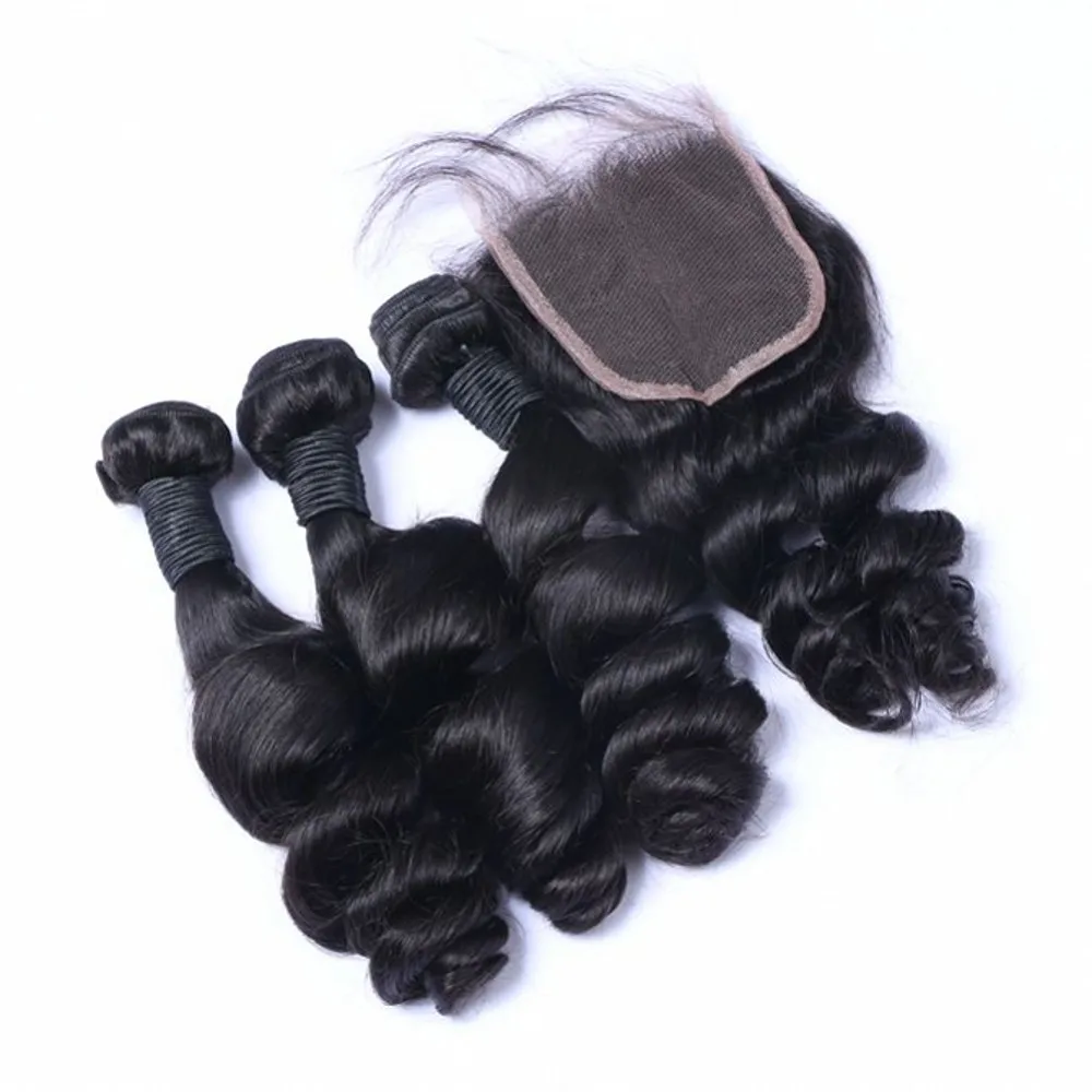 

Peruvian Hair with Lace Closure Loose Wave Hair Weaves with Lace Closure 3 Bundles Hair Weft with Closures