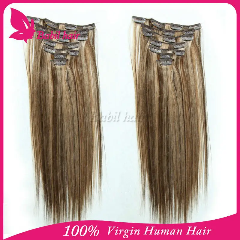 Artificial Vagina Double Weft Clip In Human Hair Extensions Brown