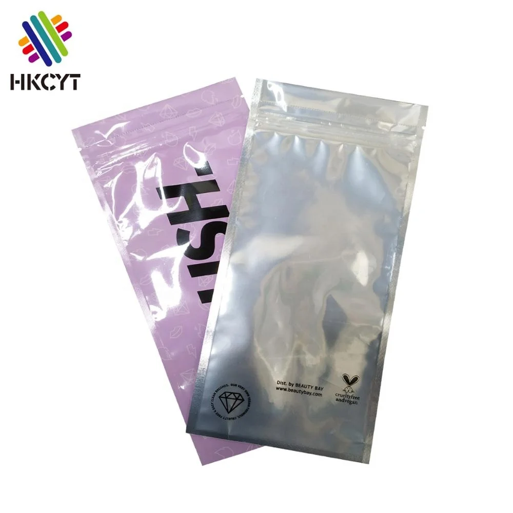 Pink Color Cosmetic Single Brush Packaging Mylar Flat 3 Side Seal