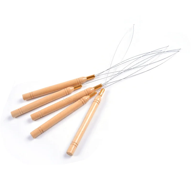 

Wholesale wood hook needle threader for hair extensions tools, Wood color