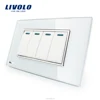 Livolo Manufacturer Luxury White Crystal Glass Panel 4 Gang 2 Way Push Button Home Wall Switch VL-C3K4S-81