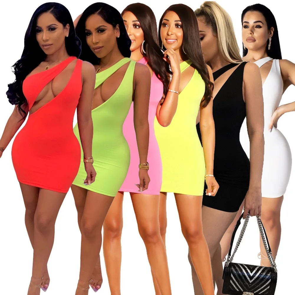 women sexy sleeveless hollowing out mini dress