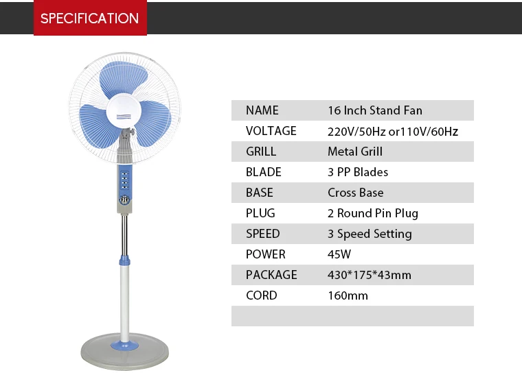 Cheap Price 16 Inch Stand Fan Height Adjustable Oscillating Stand Fan