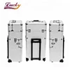 Aluminum Make Up Artist Cosmetic Travel Rolling Case Studio Silver