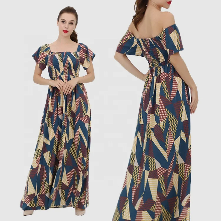 

2019 Latest Women Clothing Off Shoulder Viscose Long Dress Women Summer Beach Maxi Dress