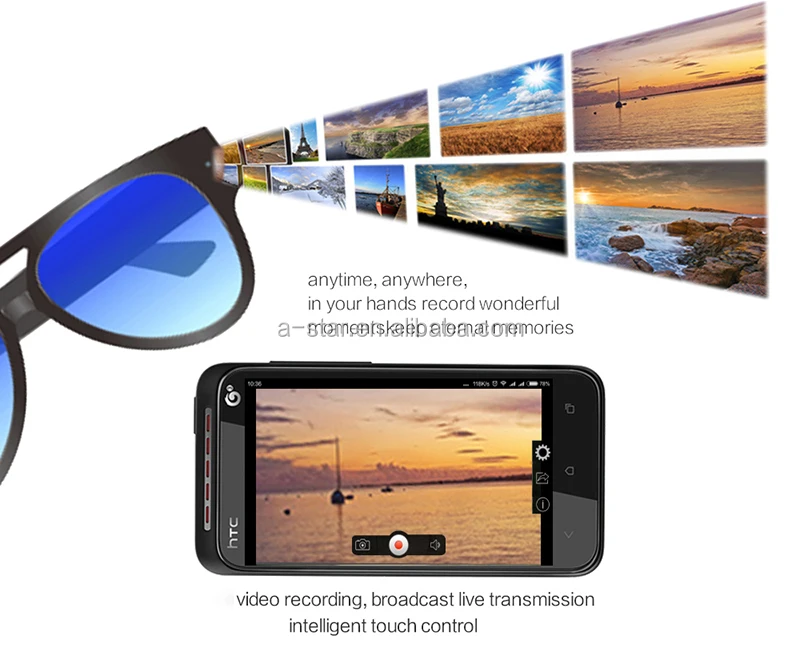Streaming Videos & Photos from Glasses to Mobile Phone by App with Ultra Full HD Camera Built-in 64GB Memory and Blue Light Blocking Glasses for Gaming Reading WiFi Live Streaming Video Sunglasses 