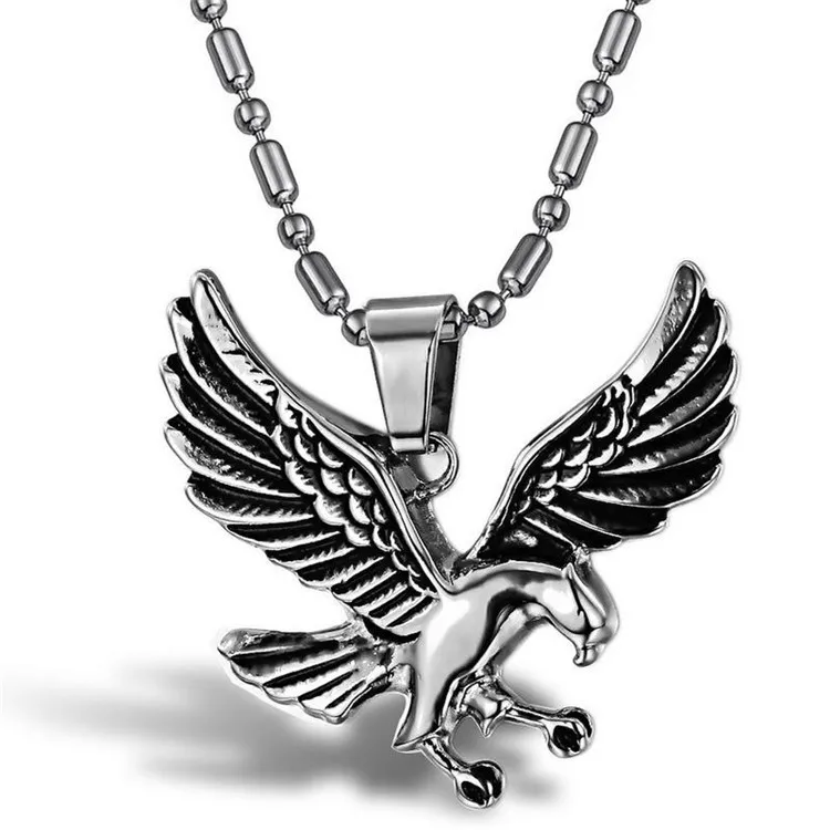 New Arrival Men's Personalized Stainless Steel Hawk Pendant Necklace Vintage 316L Stainless Steel Eagle Pendant Necklace