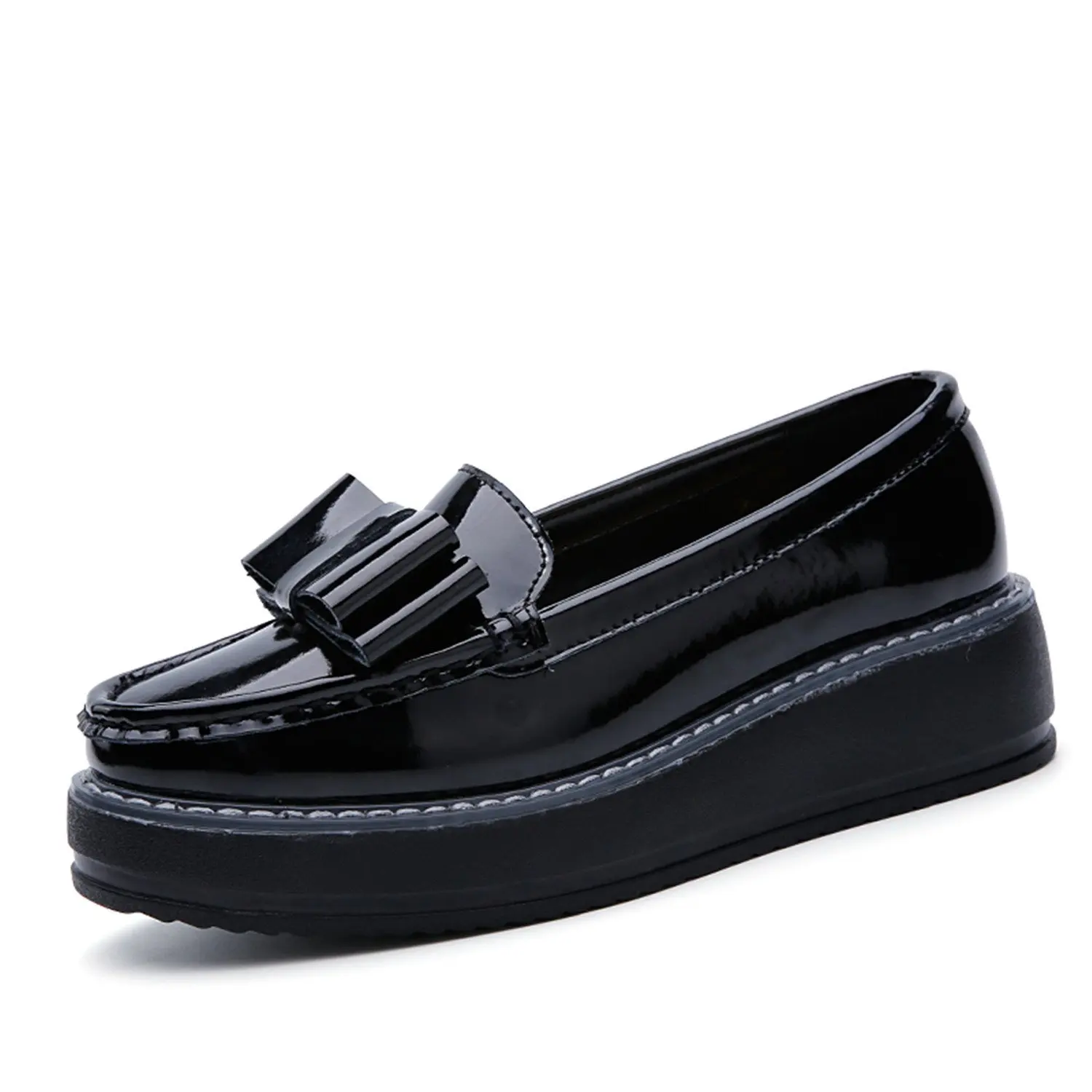 ladies black patent loafers