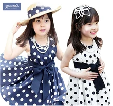 2016 Summer Polka Dot Girls Dress ,for 2~7y Baby Girls dress Point Dress Kids Wear Casual Children Clothing, 2 Color Available