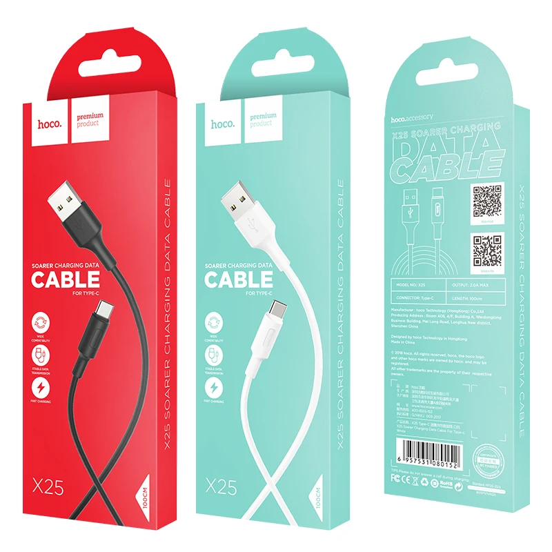 

2021 Hot HOCO X25 Cheap Price 1M 2A USB Cable PVC Durable Charging Type-c Micro Data Cable for iPhone 12
