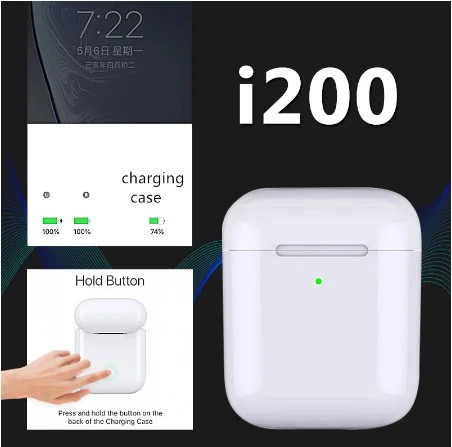i200 tws bluetooth earphone smart sensor Tap control Earbuds Wireless charging PK i10 tws i12 i30 i60 i80 i100 TWS