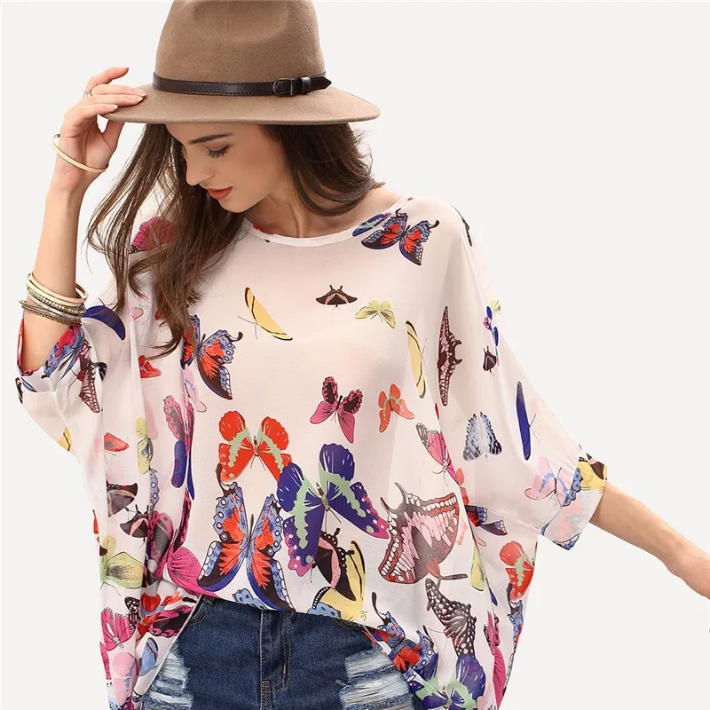 2017 Ladies Batwing Sleeve Chiffon Butterfly Neck Design Blouse - Buy ...