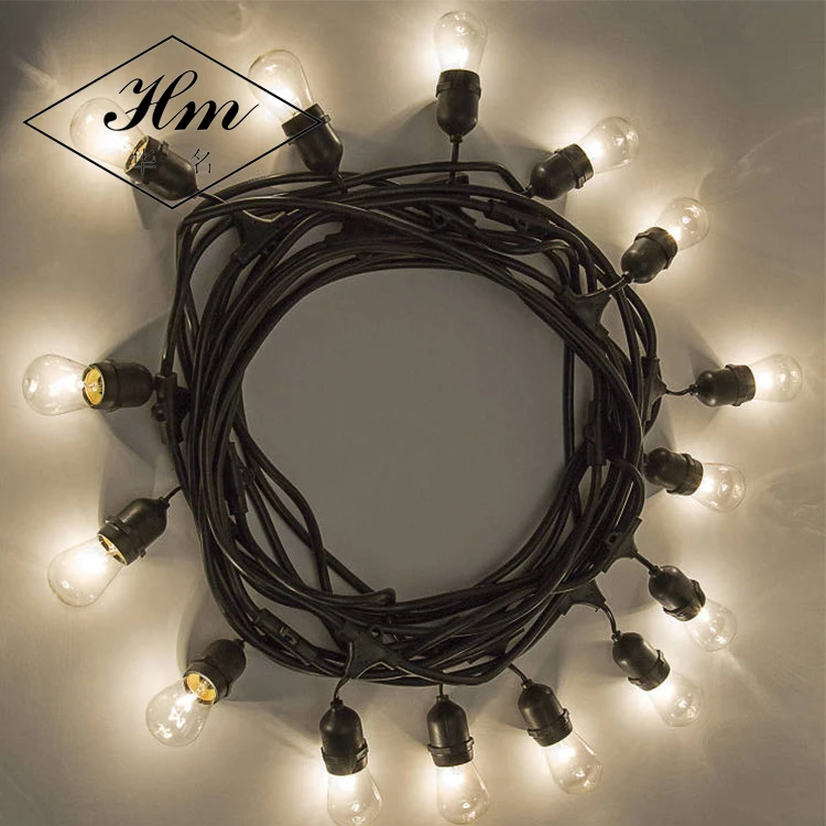 Black Wire Cable Vintage Style Party Globe Led Light Outdoor Festoon String For Christmas Decorate