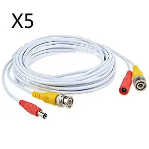 JerGO Professional Grade Siamese Combo Coaxial Cable Pre-made All-in-One BNC Video Power Cable for 1080P /720P, TVI, CVI, AHD and HD-SDI Camera and Analog CCTV Camera ( White 25Ft )(5 Pack)