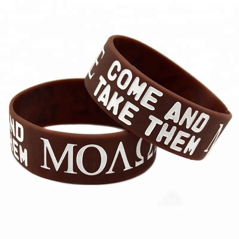 

50PCS Ink Filled Logo Molonlabe Come and Take Them Silicone Bracelet, Brown