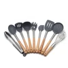 Best kitchen cooking tools 11 pieces silicone bamboo wood cooking utensil set