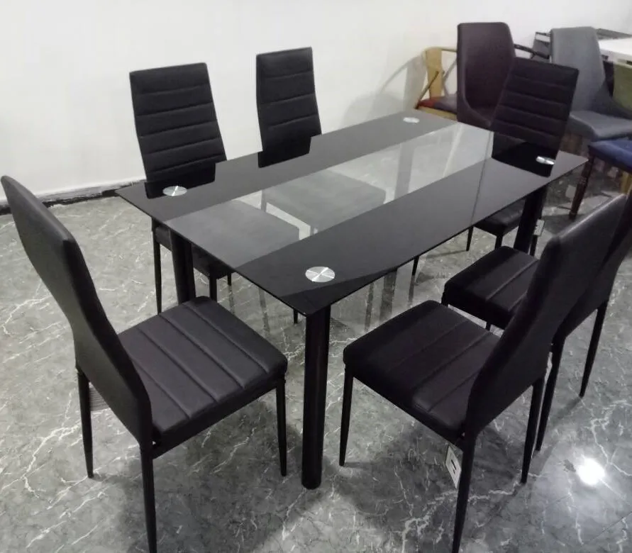 
Modern dining room Furniture Glass Kitchen Dining Dinette Top 6 Person Dining Table and Chairs Set 