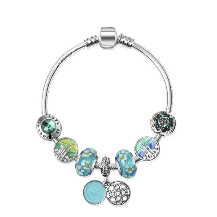 

Flower Glass Beads Bracelets, silver charm bracelet,DIY pendant bracelet wholesale(KCB005), As picture