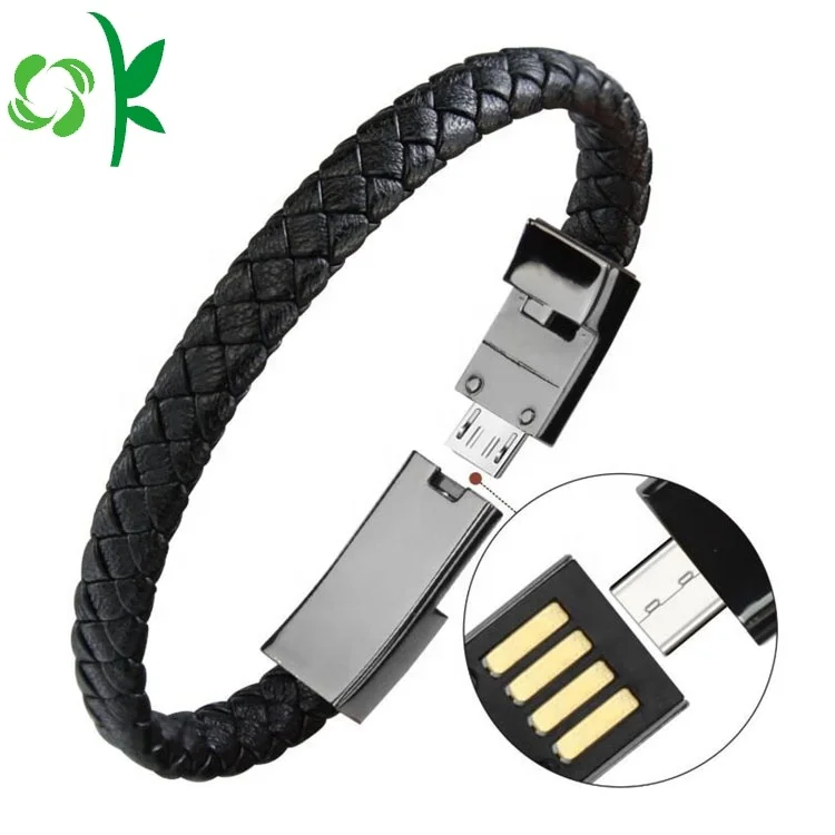 

Leather USB Cable Charging Wristband Data Cell Mobile Phone Charger Bracelet, Black,(other colors can be customized)