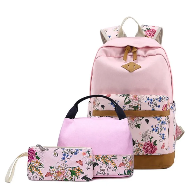 

HZAILU 2019 style hight quality 3 pieces canvas girls school backpack bag teenage set school bag school backpack with lunch bag, 7 colors in storage and custom color is workable