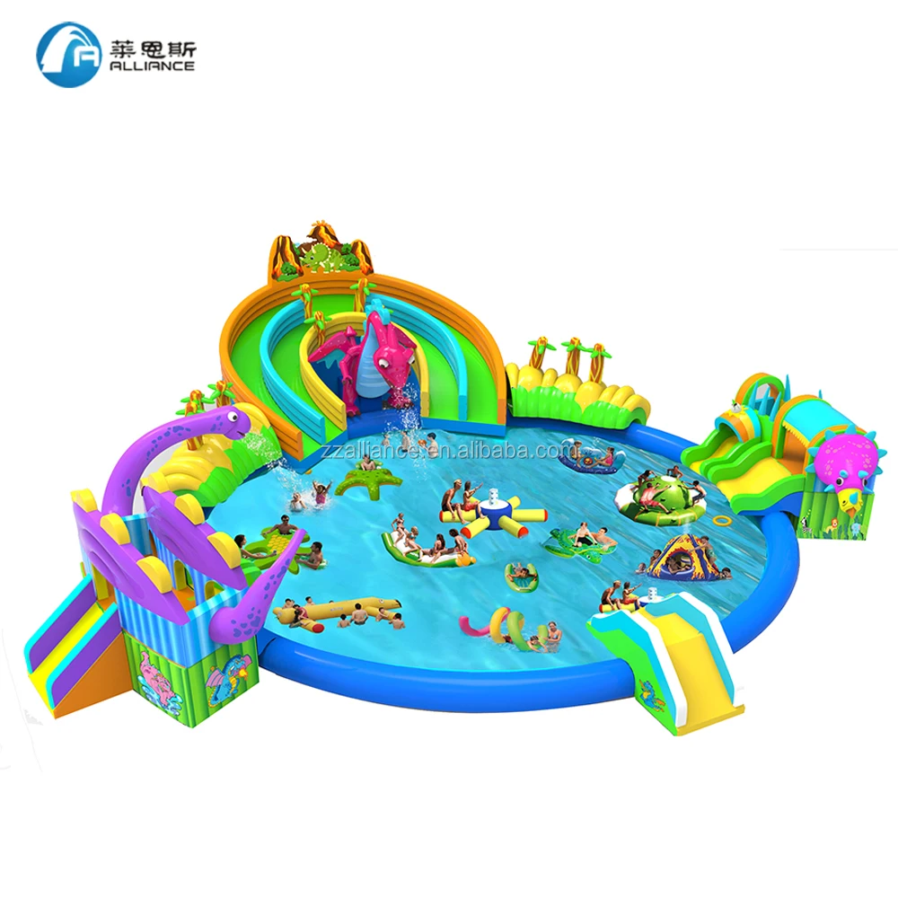 

dinosaur kingdom giant inflatable water park slide with pool, As picture or customized