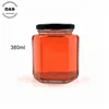 Wholesale 380ml six-rowed glass honey jar for jelly jam pickles packaging