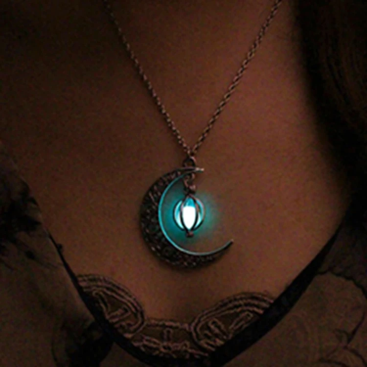 

New Hot Glowing Moon Necklace Women Halloween led Hollow Luminous Stone Necklace Gifts