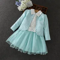 

New spring design 2pieces Cardigan coat and dress flower girls party dresses