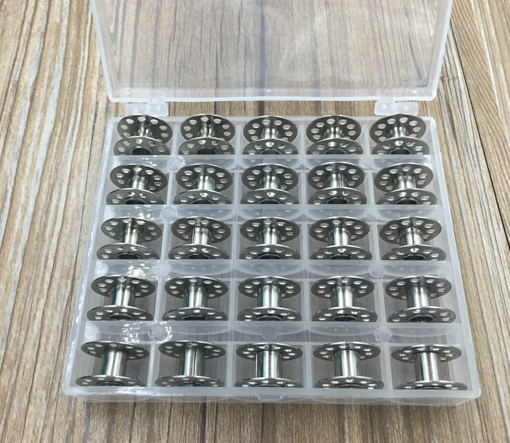 

25Pcs Clear Empty Bobbins Spool Metal Case With 25 Grid Storage Case Box for Sewing Machine Reels, N/a