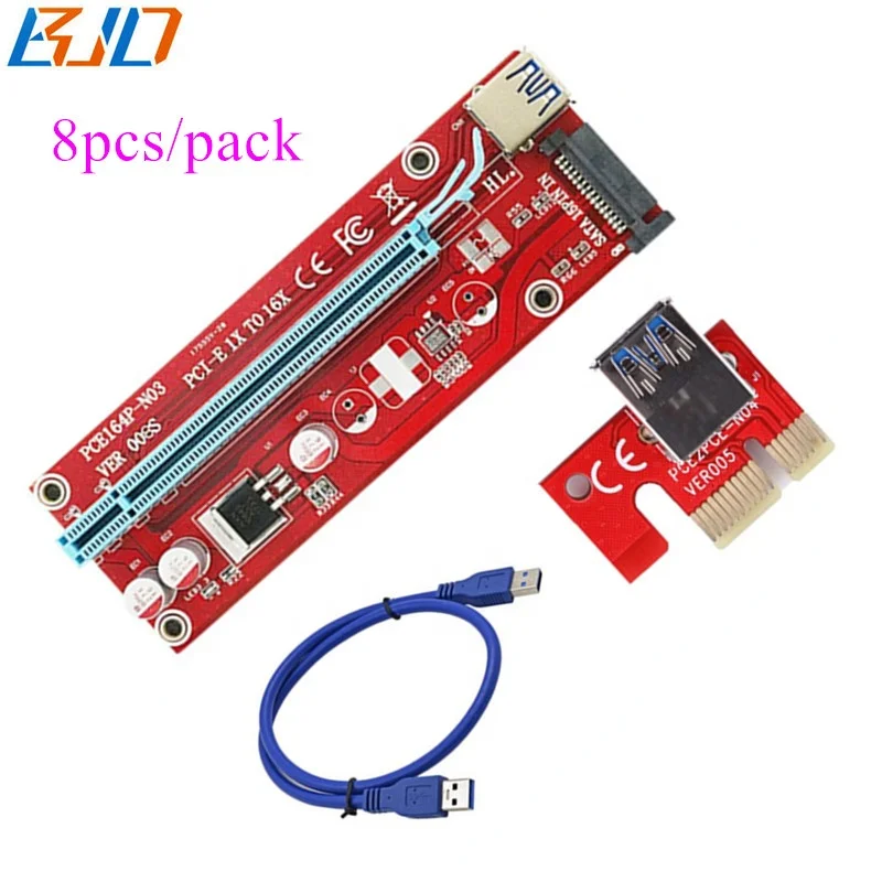 

8pcs / Pack High Quality VER 008s PCI-E 1x to 16x Riser Card PCIe riser - GPU risers in stock, Red