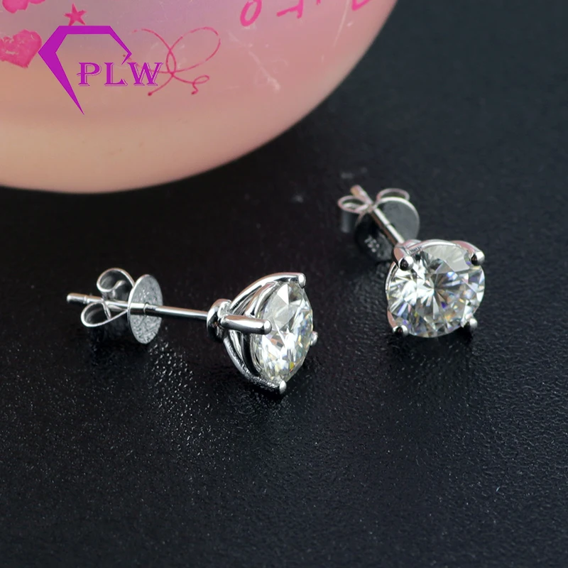 

high quality 14k white gold 1 carat hearts arrows cut moissanite earring stud, 1ct moissanite earring stud
