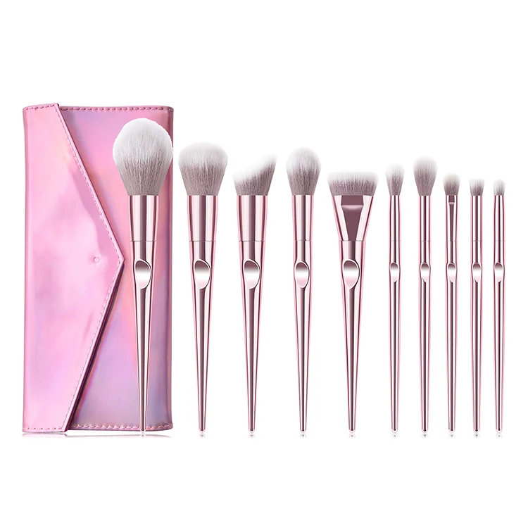 

10pcs premium fashion rose gold makeup brush set with private logo, N/a
