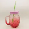 500ml Fruit Shaped Clear Glass Material Drinks Empty Cup With Screw Lid and Pipe