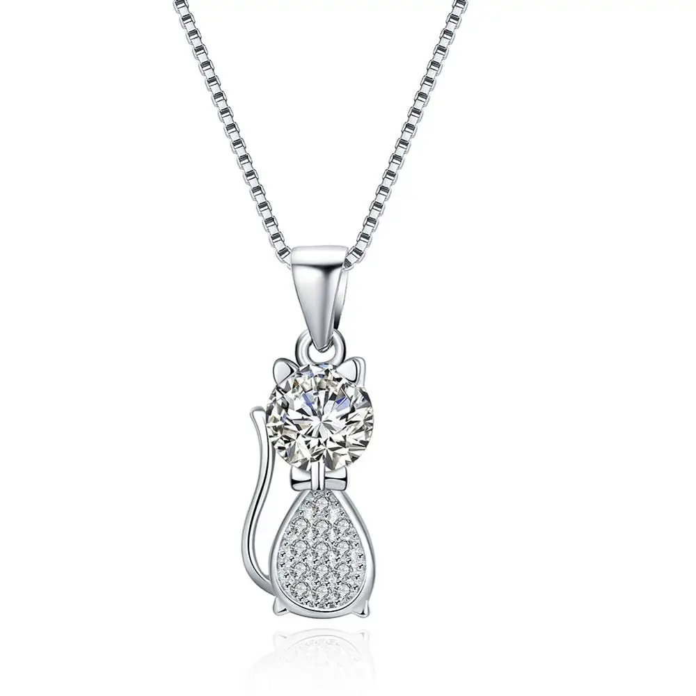 

Dainty Pave CZ 925 Sterling Silver Cat Pendant Necklace for Girls
